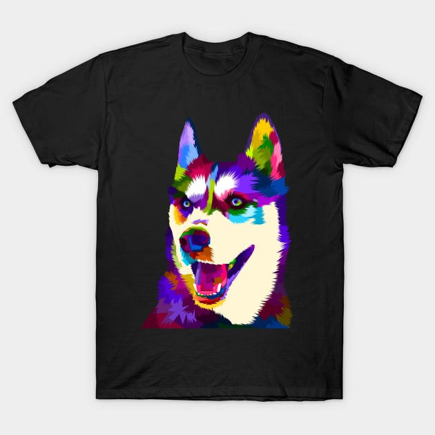 Rainbow Siberian Husky Low Poly Digital Art T-Shirt by doglovershirts